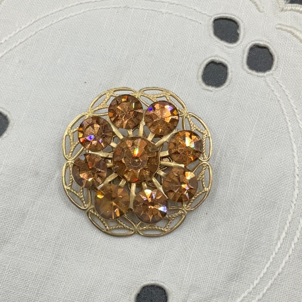 Vintage Amber Crystals Brooch.